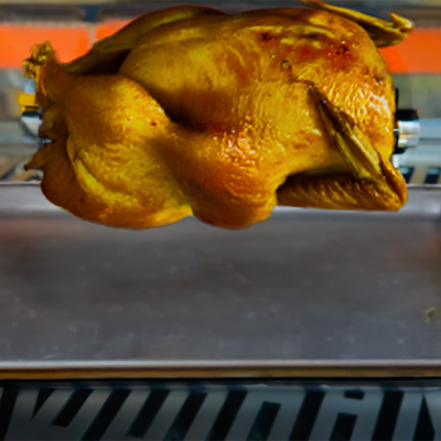 A turkey being on a rotisserie grill.