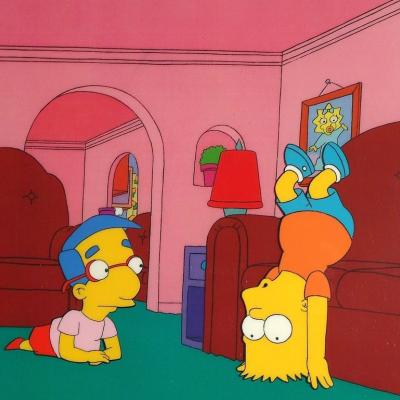  Original animation cels from 'The Simpsons' on display at the 'Get Inked With Homer' benefit at the Wonderful World Art Gallery on July 19, 2007 in Culver City, California.