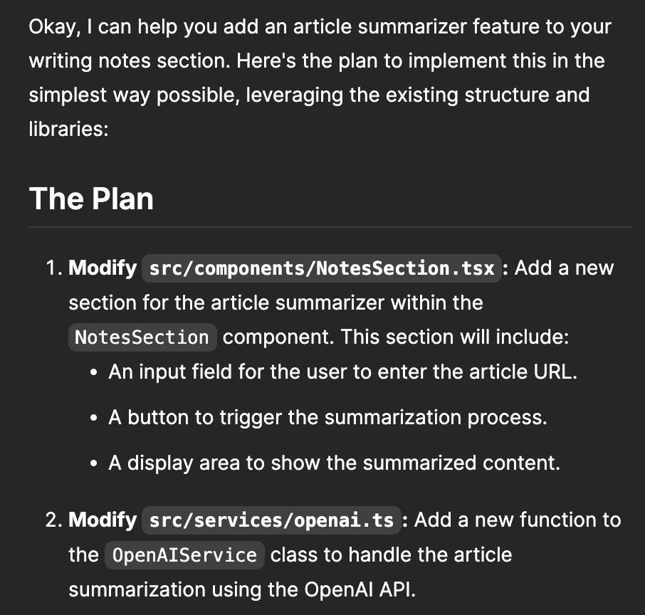 Reviewing the implementation plan in Bolt.