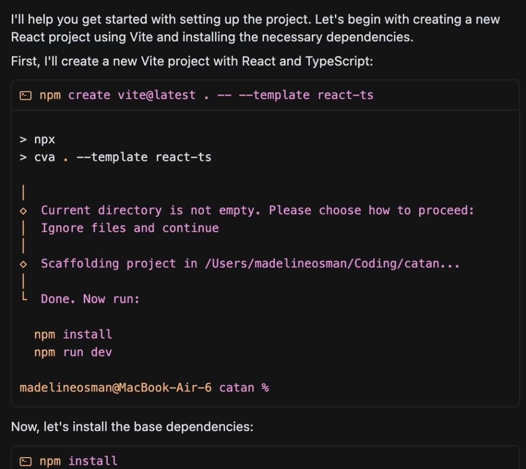 Example of an interaction with terminal in Cursor chat.