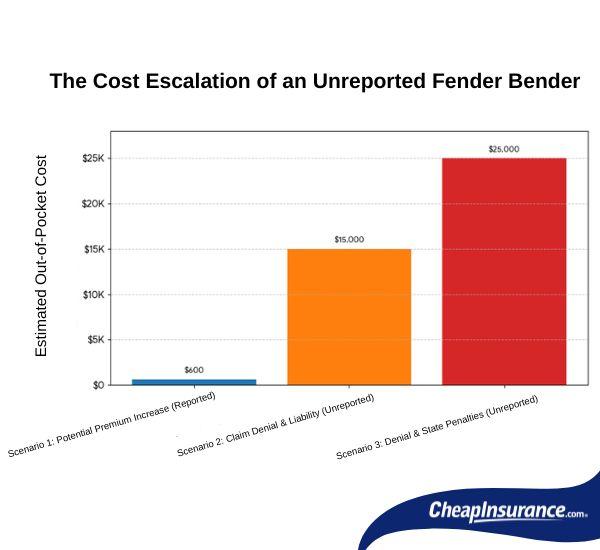 Data chart showing the cost escalation of an unreported fender bender.