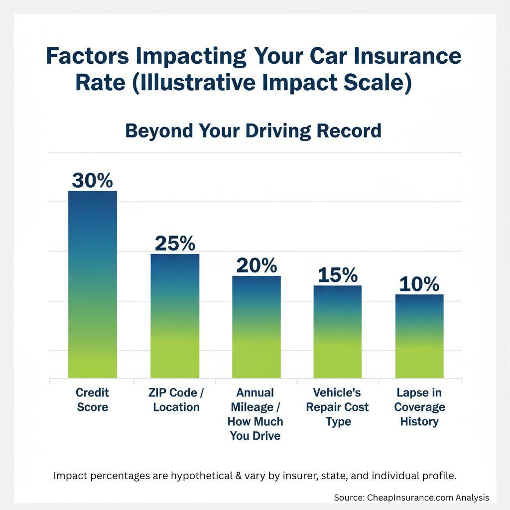 Data bar chart showing percentages of factors impacting car insurance rate.