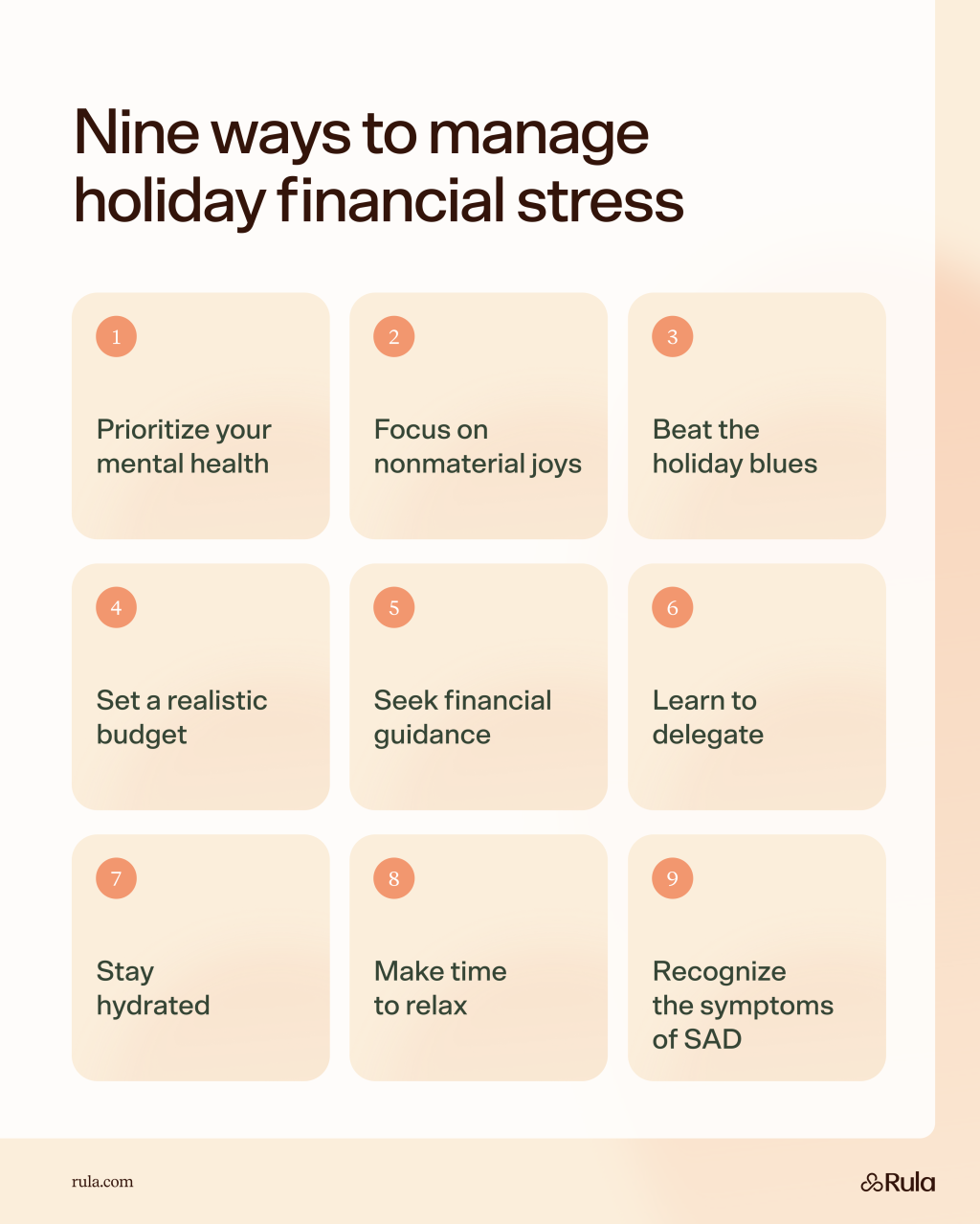 An infographic listing the nine way to manage holiday financial stress.