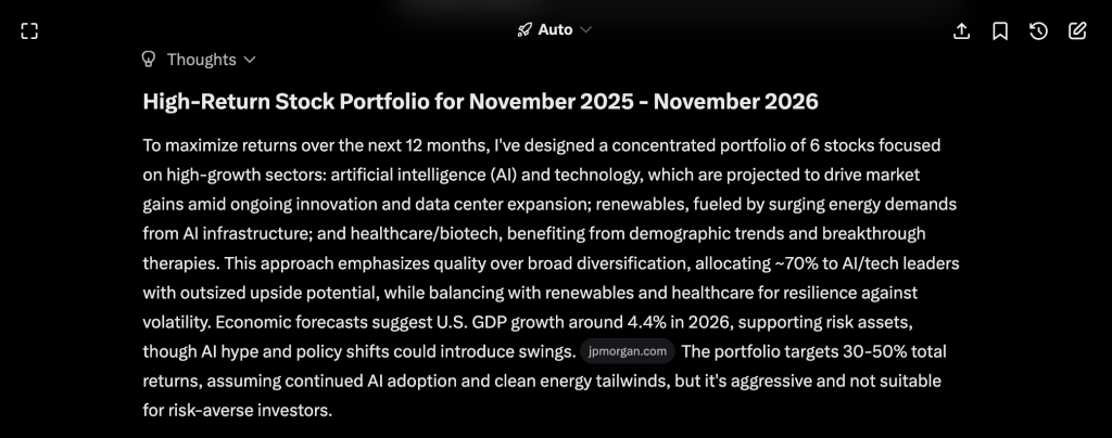 A screenshot of Grok's selections and explanations.