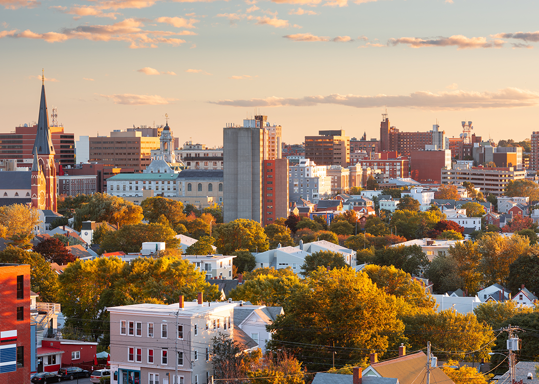 Portland, Maine skyline at dusk.