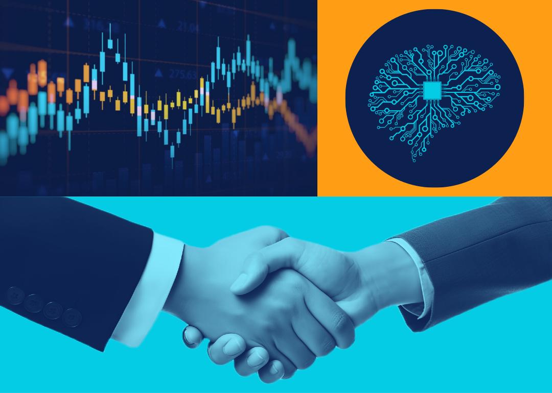 Collage with financial, technology, and business elements.