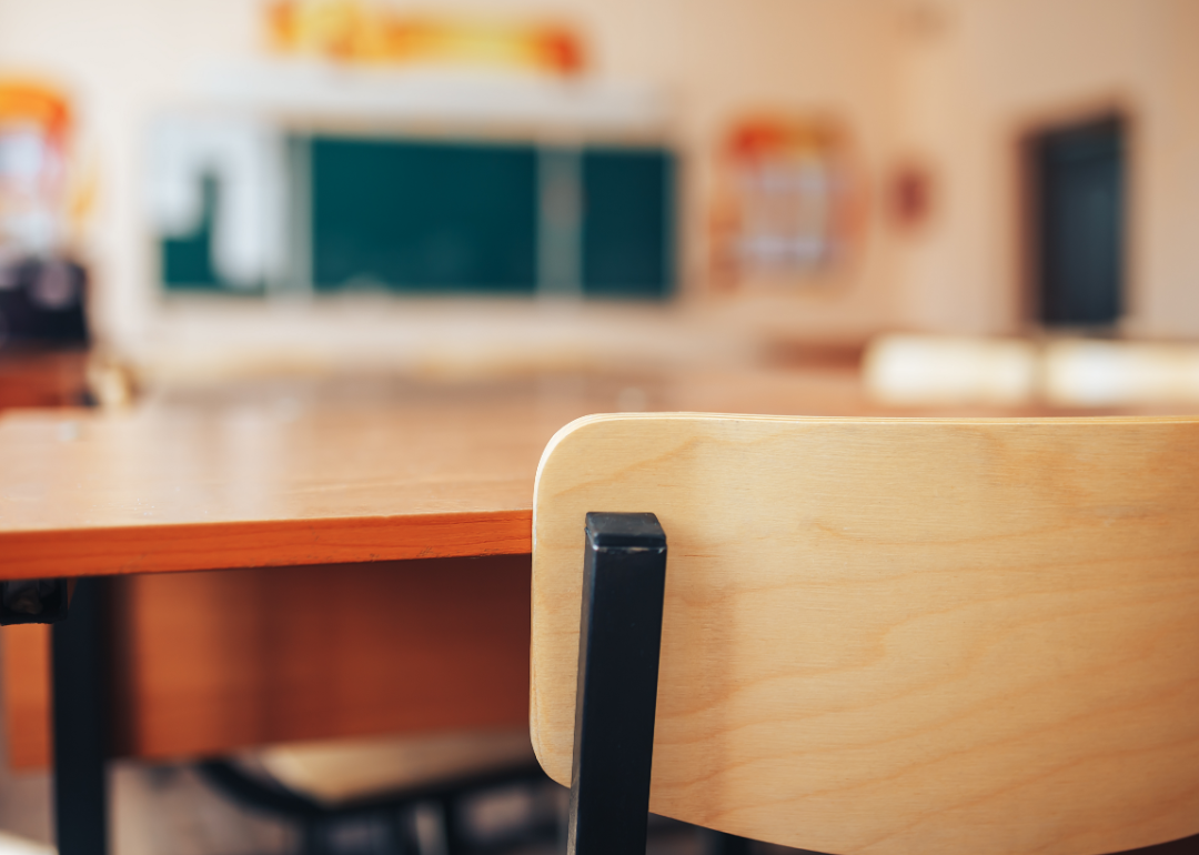 Desk in primary school classroom.