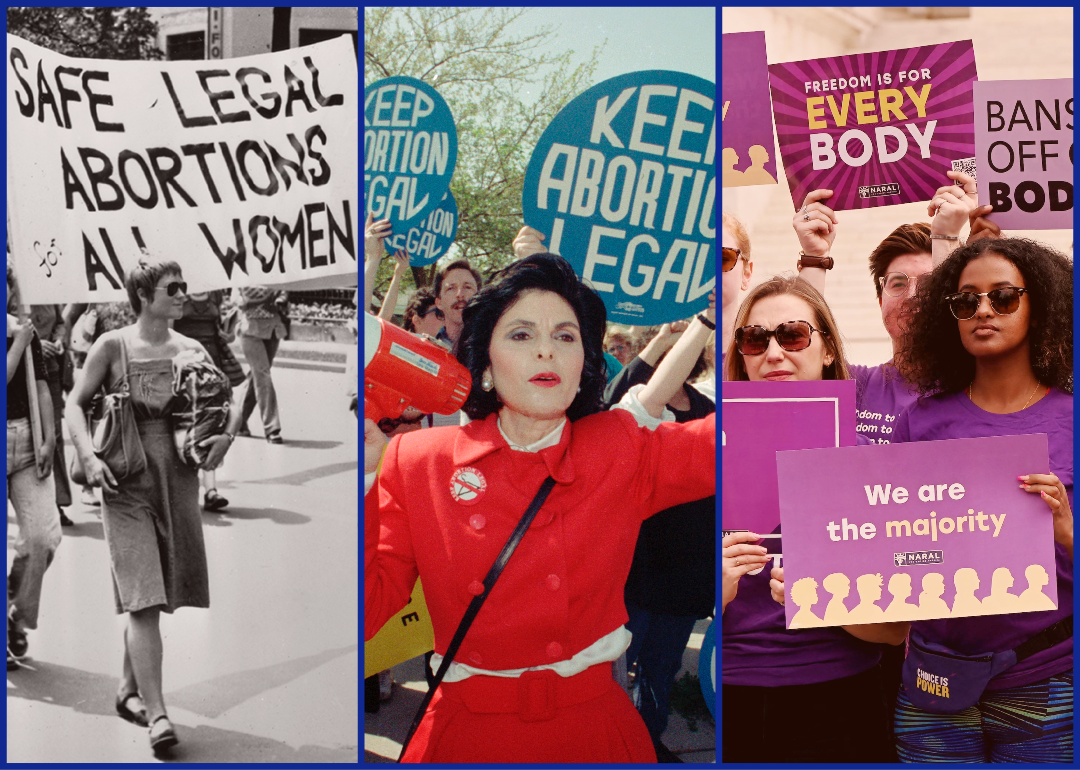 Triptych with reproductive rights demonstrations from 1970, 1989, 2023.