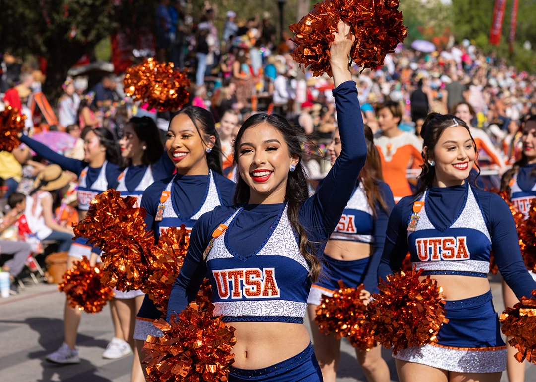The University of Texas at San Antonio Marching Band performing at the Battle of Flowers Parade.