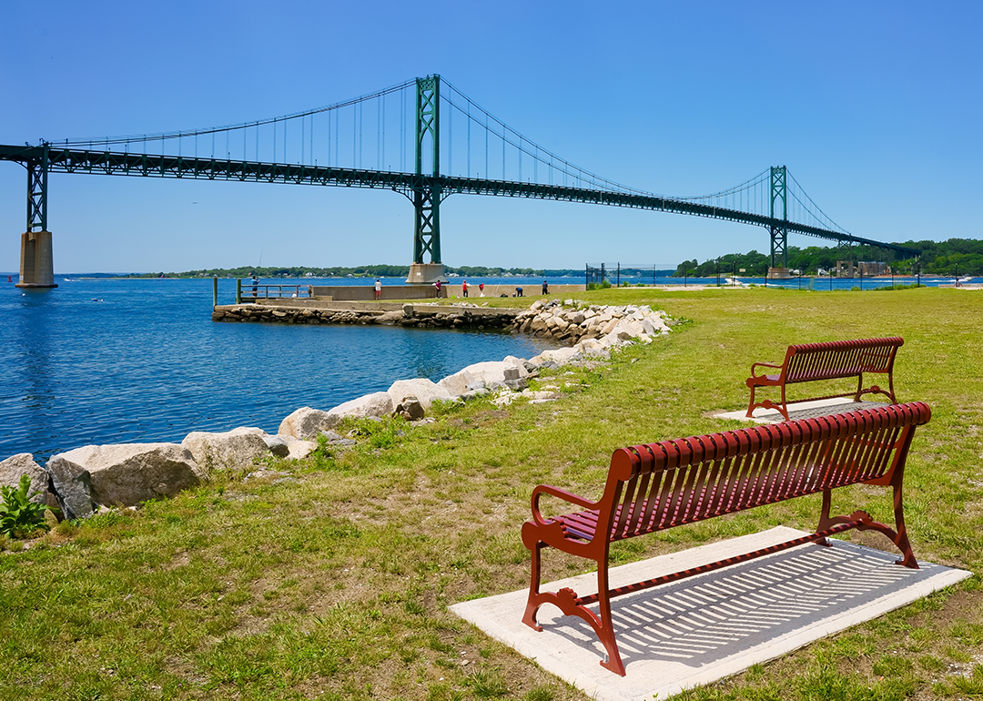 View of Mt. Hope bridge over Narragansett bay from Bristol.