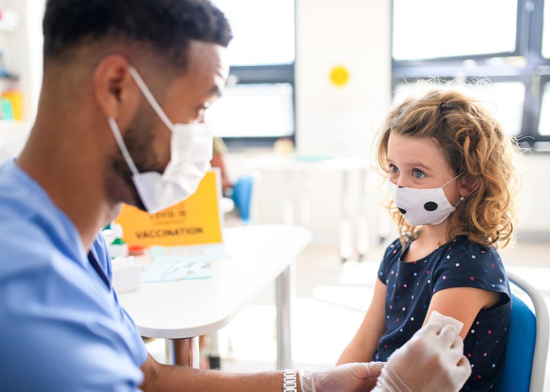 A toddler getting a vaccination from her pediatrician
