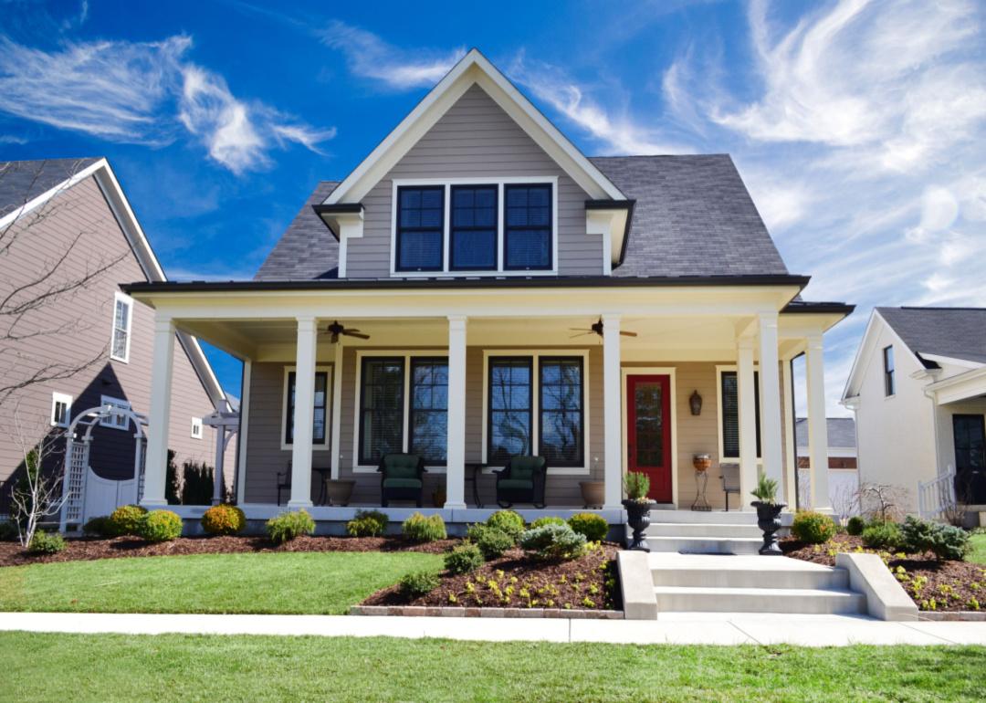 Brand-new custom home with large front porch and landscaped garden