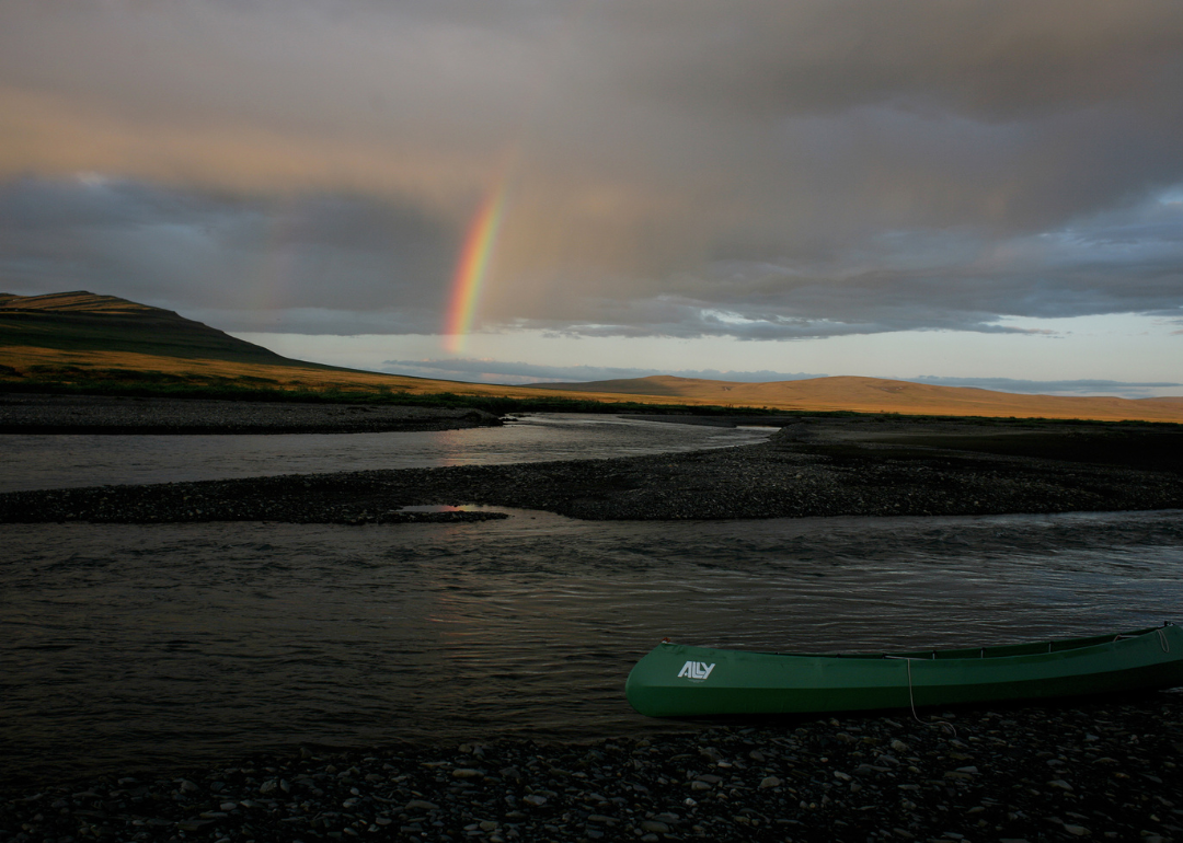 A rainbow touches down over the national petroleum reserve in northwestern Alaska