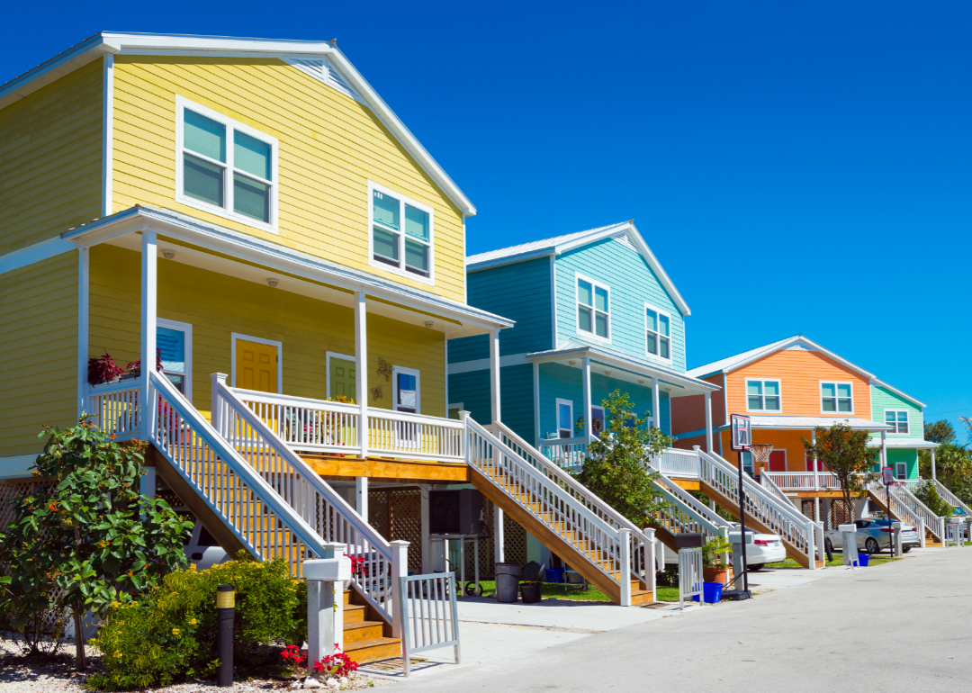 A yellow, blue, and orange beach house in Key West, Florida.