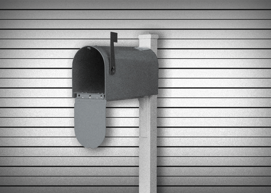 A mailbox against a gray police lineup background