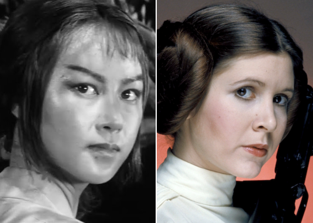 Actor Misa Uehara as Princess Yuki in 1958 film 'The Hidden Fortress' on the left and actor Carrie Fisher as Princess Leia in the 1977 film 'Star Wars: Episode IV – A New Hope.'
