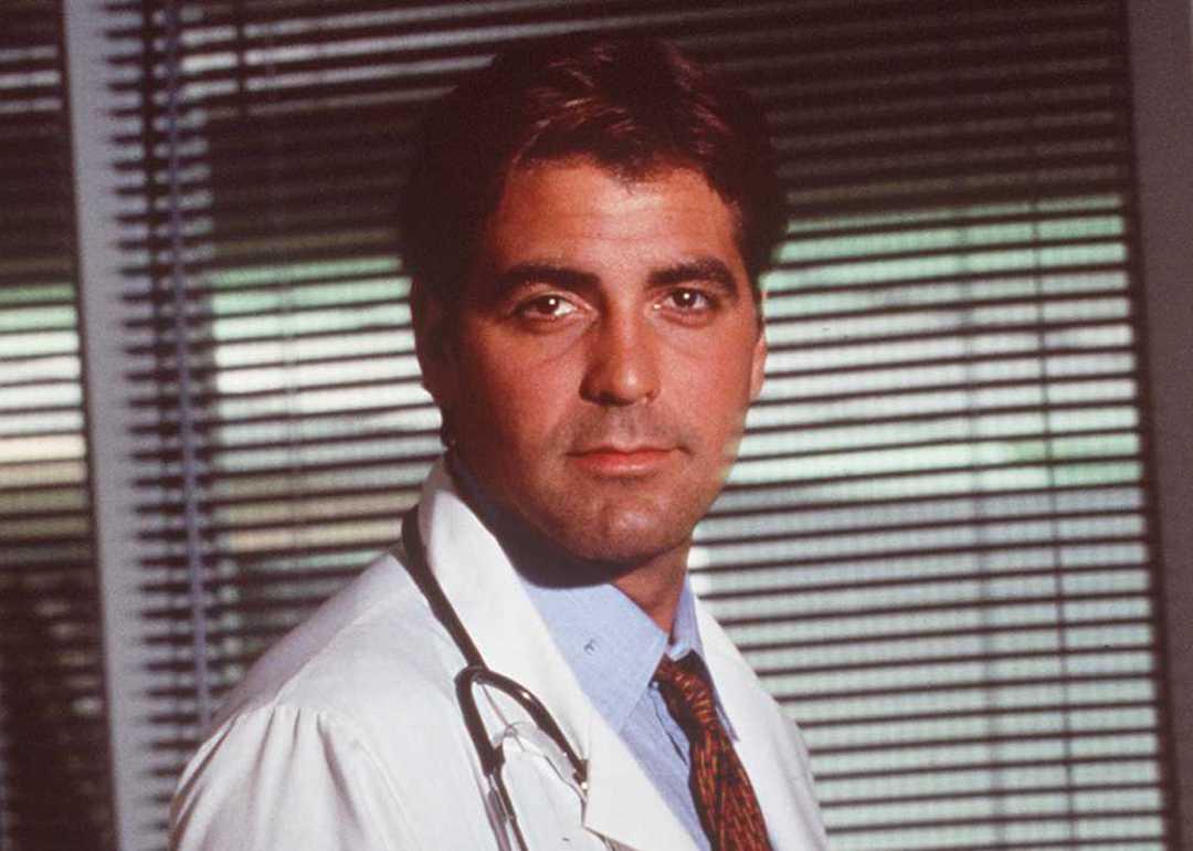 Actor George Clooeny in costume as Dr. Doug Ross on 'E.R.' in 1996.