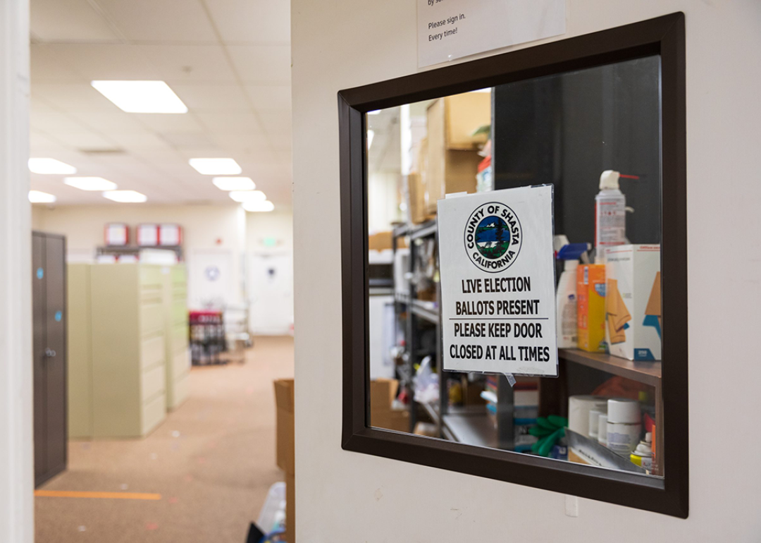 The interior of the Shasta County, California, elections office on August 16, 2023