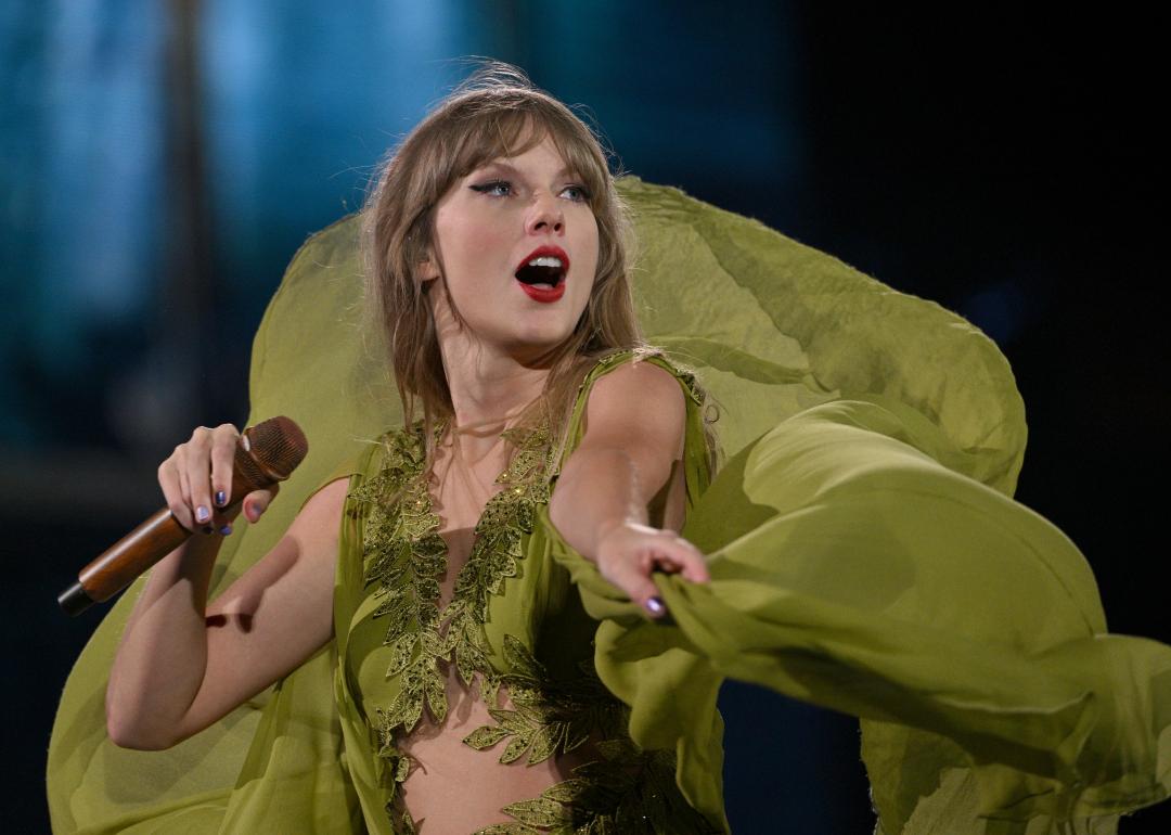 Taylor Swift performs onstage during night two of Taylor Swift | The Eras Tour at GEHA Field at Arrowhead Stadium on July 08, 2023 in Kansas City, Missouri.