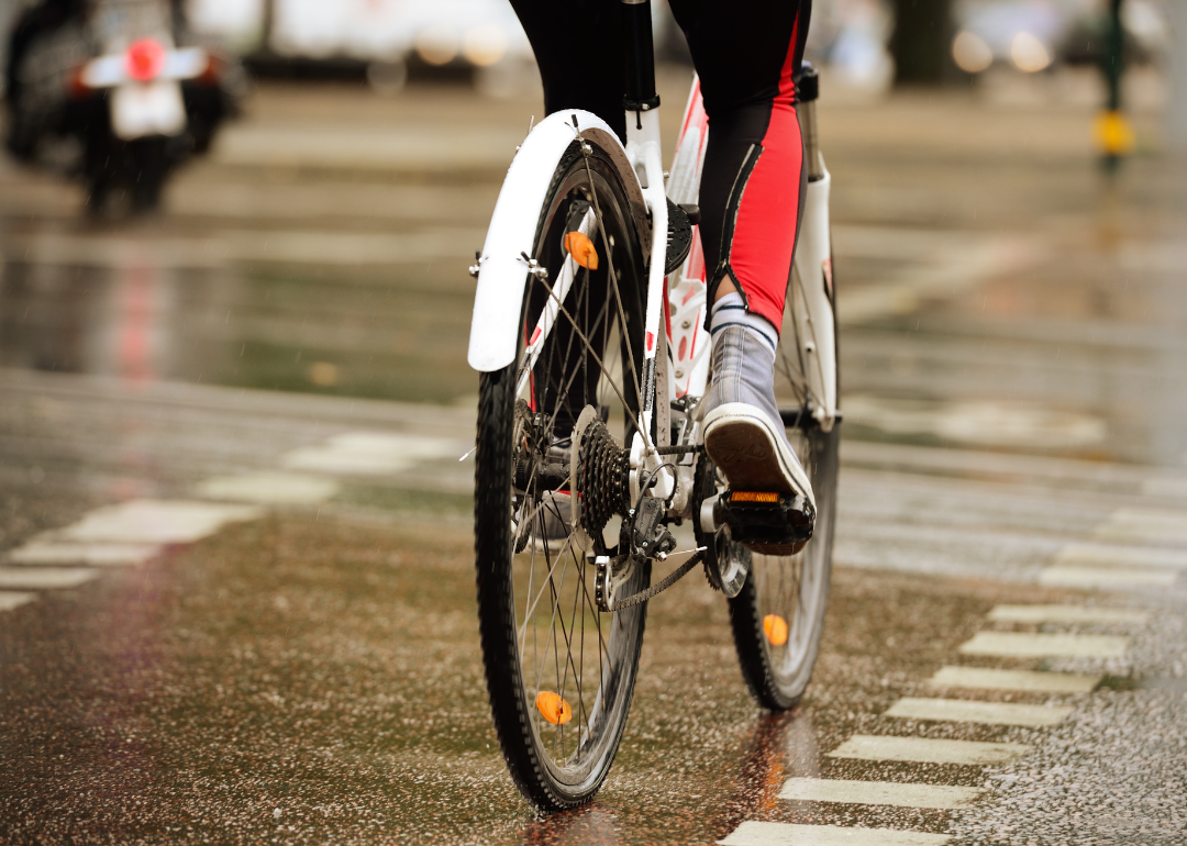 A bicyclist on a city street
