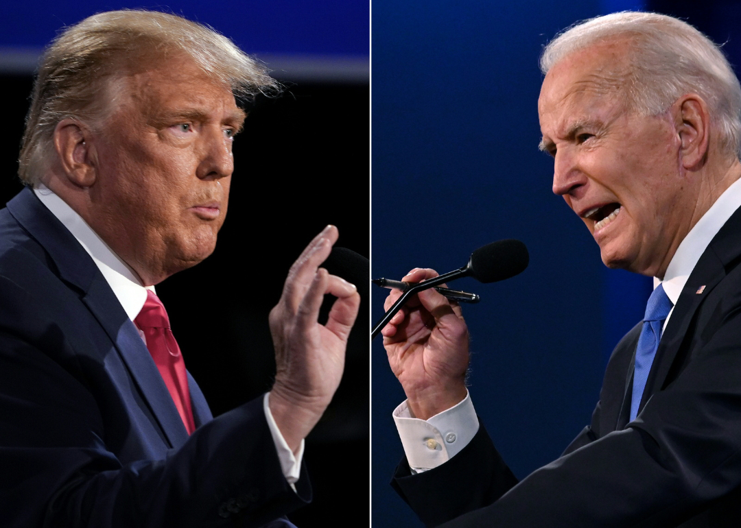 This combination of pictures created on October 22, 2020 shows US President Donald Trump (L) and Democratic Presidential candidate and former US Vice President Joe Biden during the final presidential debate at Belmont University in Nashville, Tennessee, on October 22, 2020.
