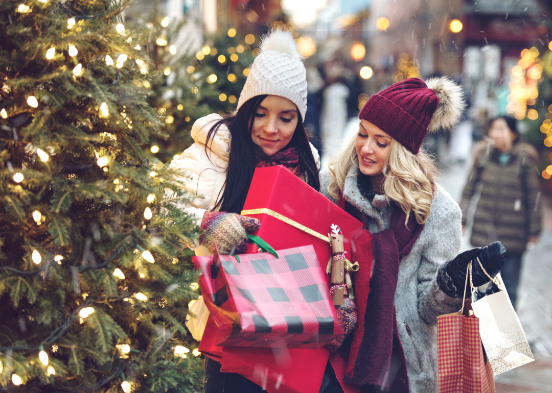Two women out holiday shopping