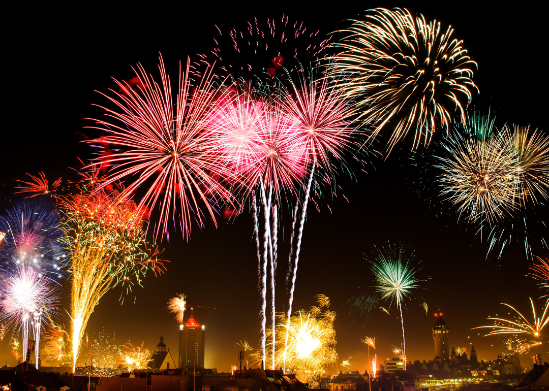A fireworks display on New Year's Eve