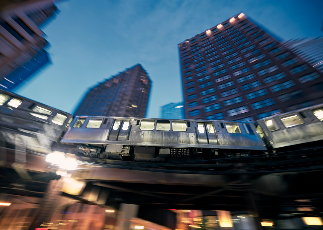 Chicago's elevated train line at night