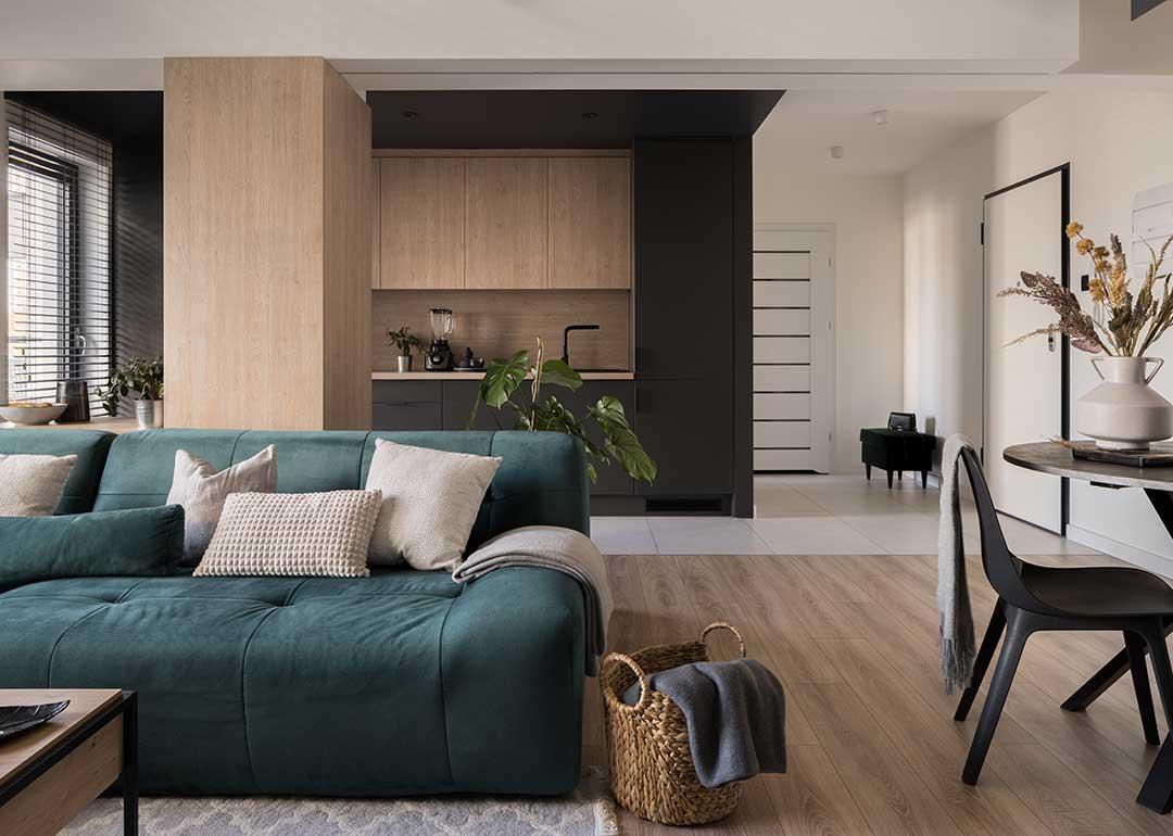 living room with combination of modern and traditional design