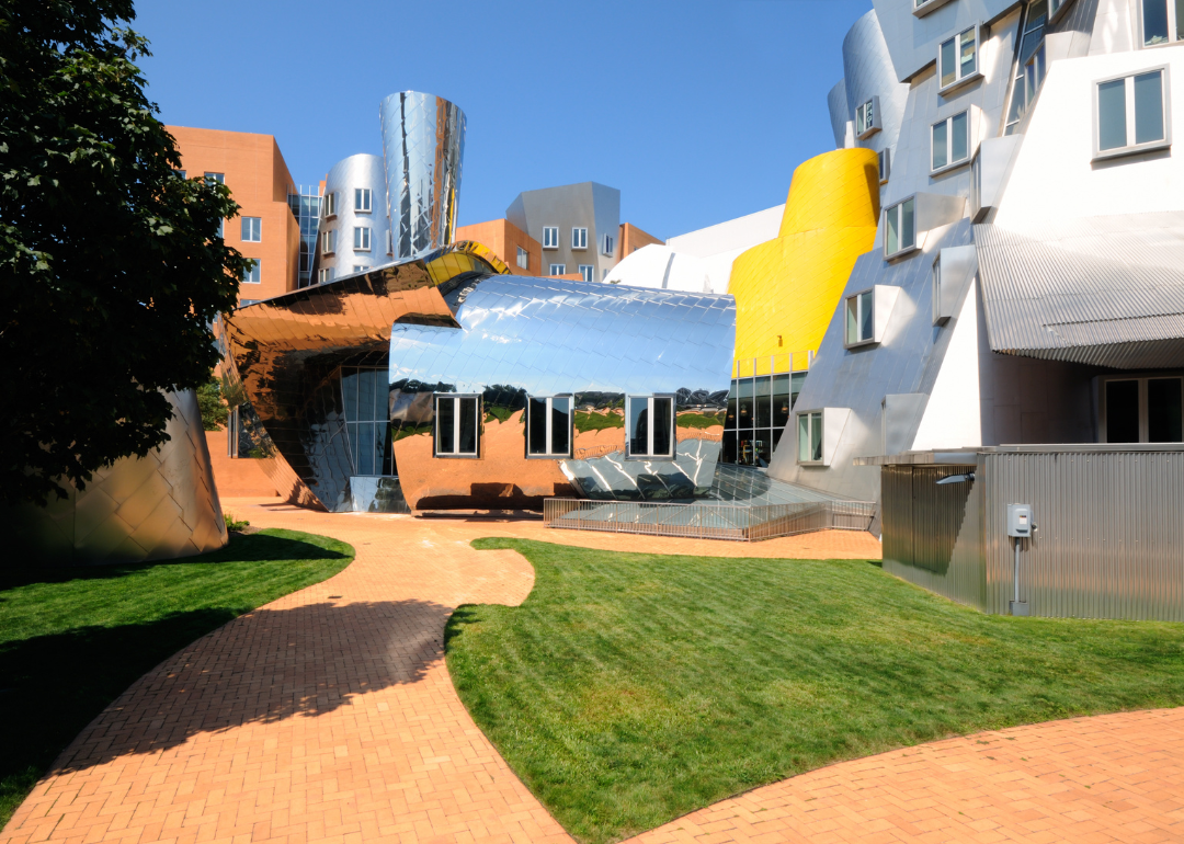 Fun, colorful, irregular, postmodern architecture of MIT Stata Center in Cambridge, Massachusetts