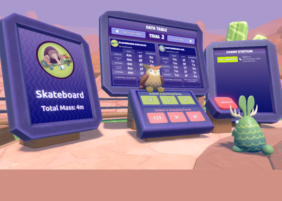 A still image from Distance Dash on Roblox that is one of a new breed of playful assessments, combining digital gaming and content knowledge. 