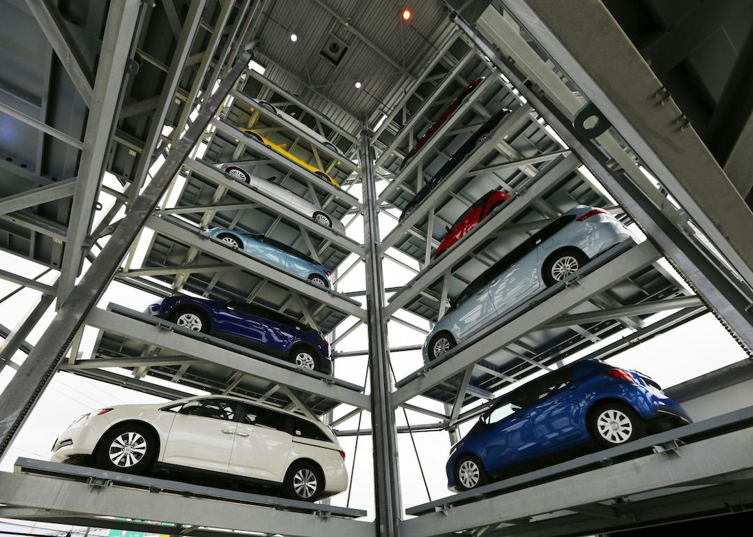 A car vending machine built by Carvana, an online used car dealer, in Houston, Texas.
