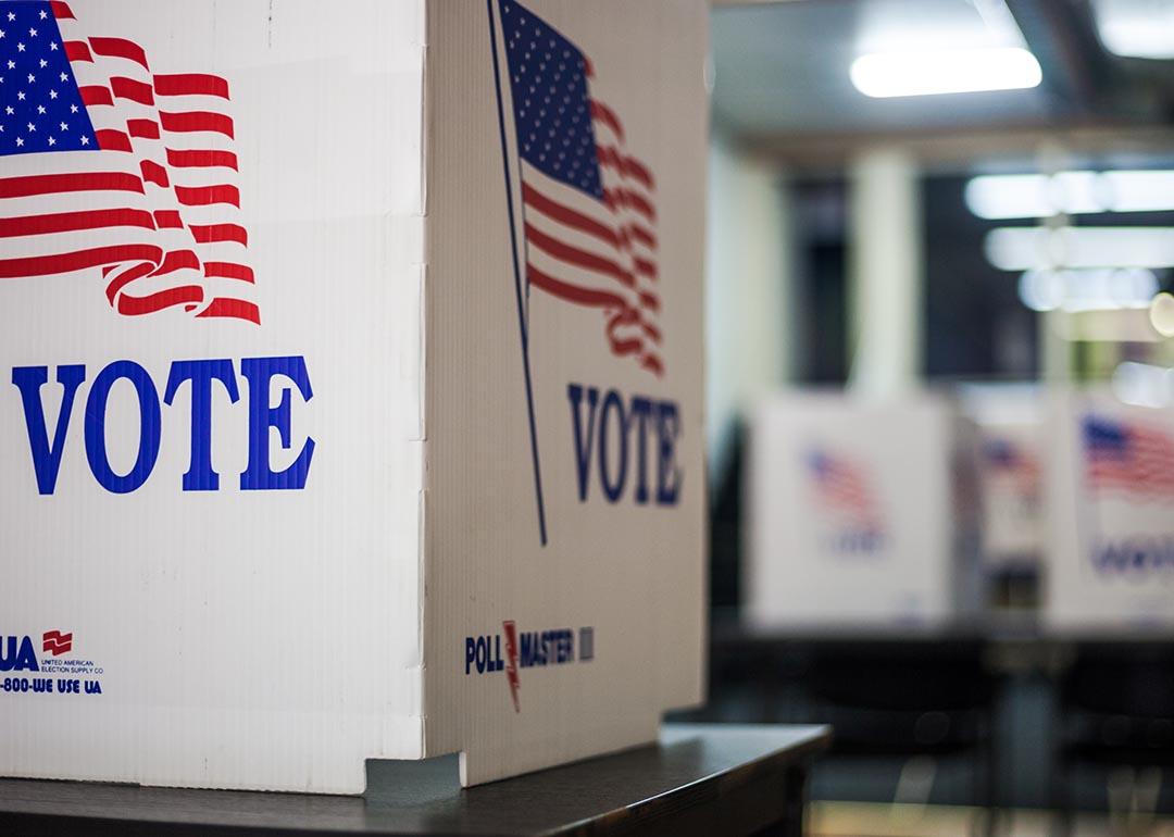 Voting booths at polling station during American elections