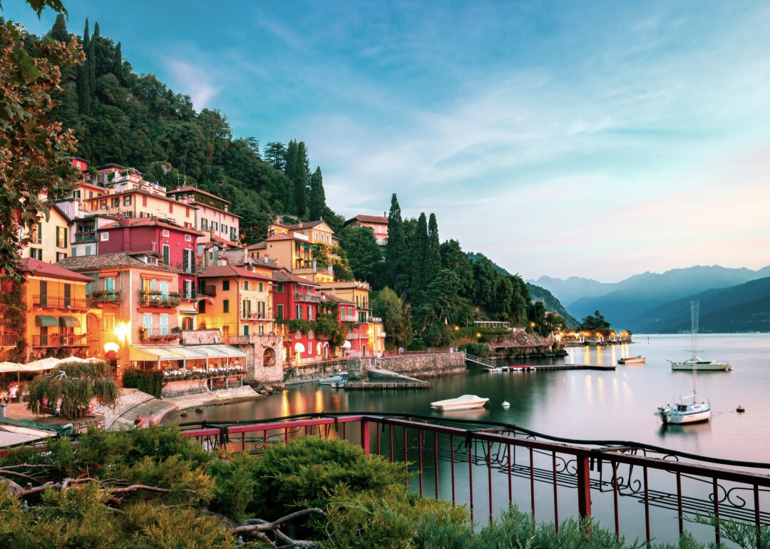 Sunset view of Varenna Old Town on Lake Como.