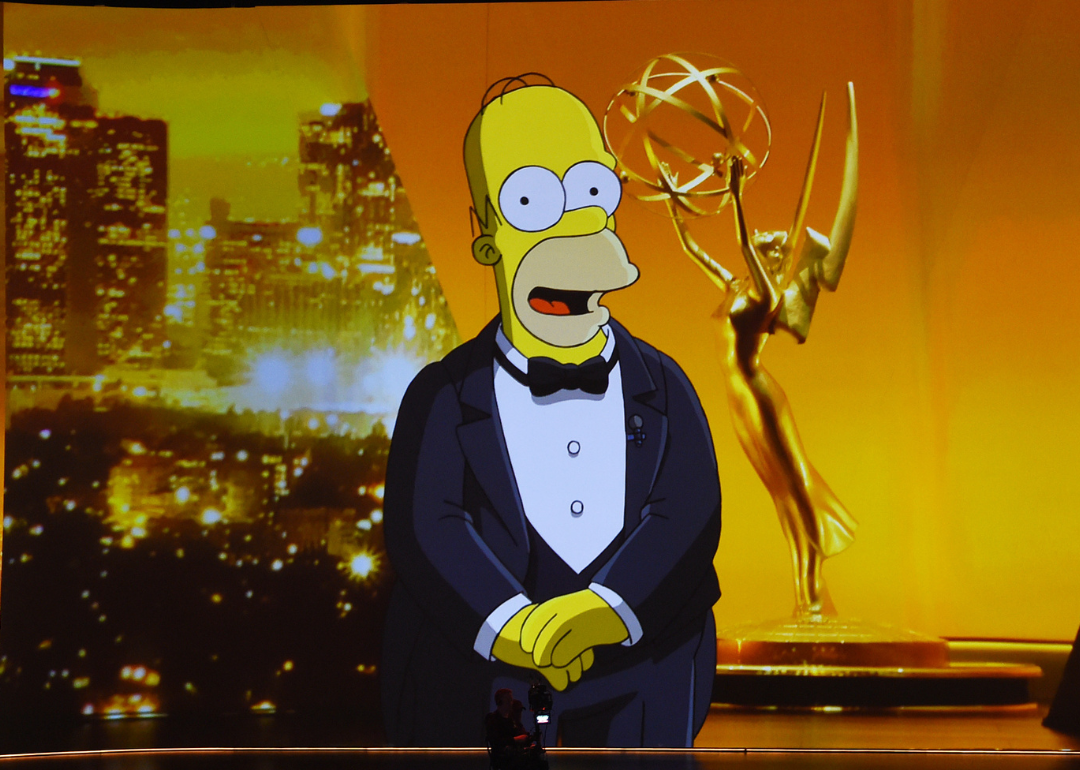 A video of Homer Simpson speaking is projected on a video screen during the 71st Emmy Awards at Microsoft Theater on September 22, 2019 in Los Angeles, California.