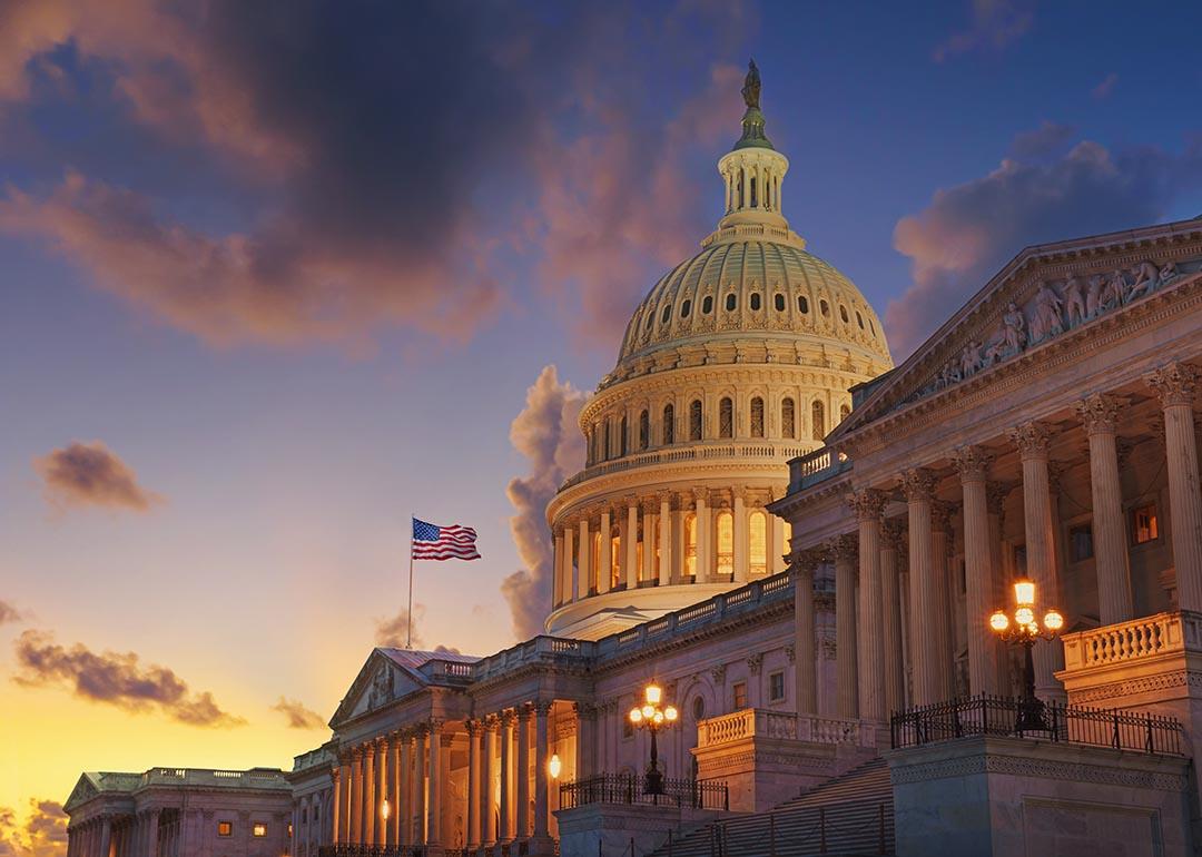 US Capitol building at sunset, Washington DC, USA.