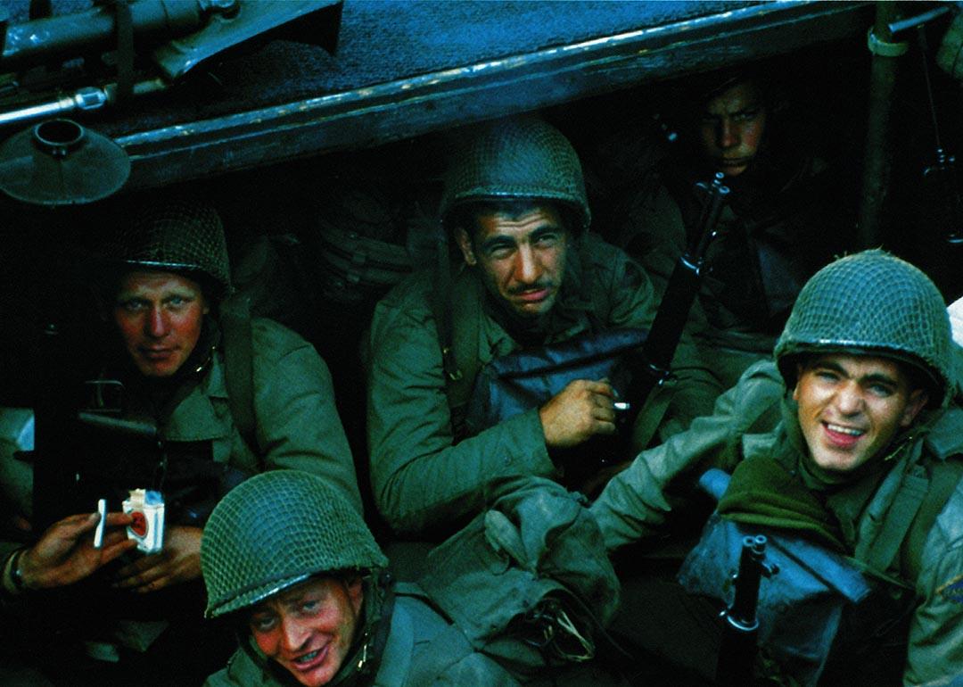 United States Rangers from E Company, 5th Ranger Battalion, on board a landing craft assault vessel (LCA) in Weymouth harbour, Dorset, 4th June 1944 bound for the D-Day landing on Omaha Beach in Normandy.