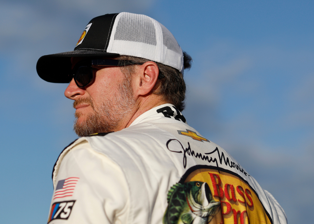 Dale Earnhardt Jr., driver of the #88 Bass Pro Shops/Tracker Boats Chevrolet, looks on during practice for the NASCAR Xfinity Series Contender Boats 300 at Homestead-Miami Speedway on October 20, 2023 in Homestead, Florida.
