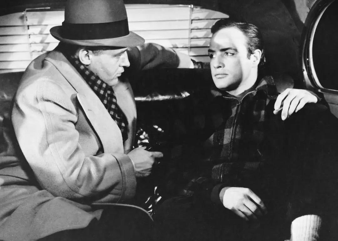 Rod Steiger as Charley Malloy and Marlon Brando as Terry Malloy in 'On the Waterfront.'