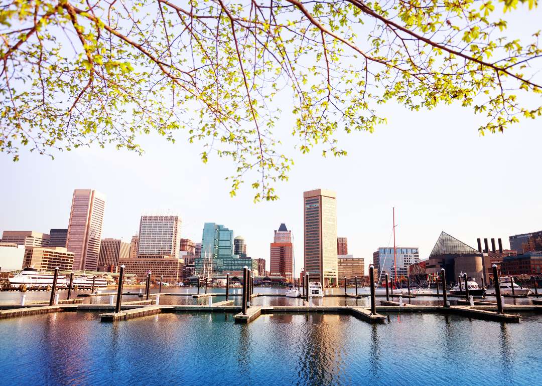 Baltimore skyline with water in the foreground.