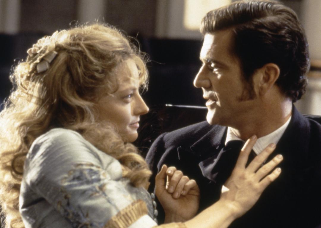 Jodie Foster and Mel Gibson on the set of the 1994 movie 'Maverick.'