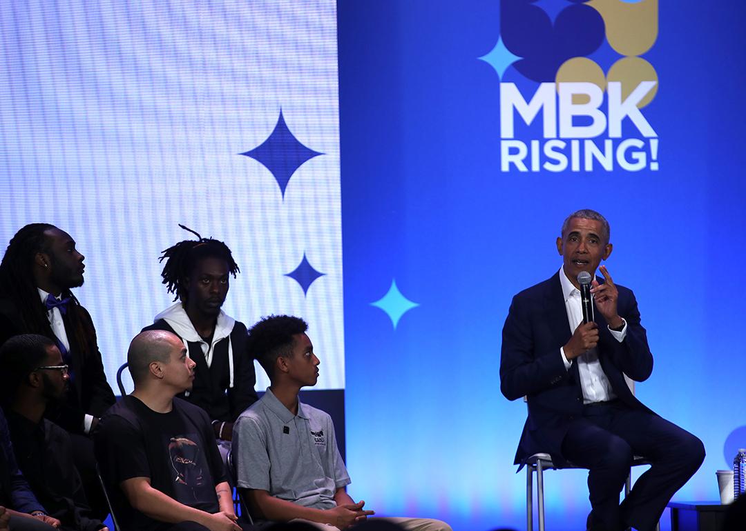 Former U.S. President Barack Obama speaks during the MBK Rising! My Brother’s Keeper Alliance Summit on February 19, 2019 in Oakland, California.
