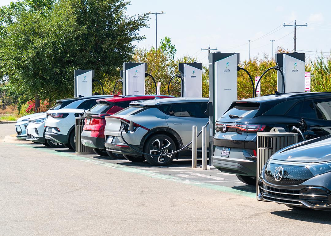 An Electrify charging station in Austin, TX where many EV cars are charging.