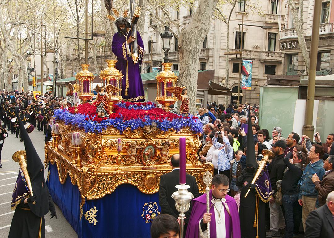 A float with the image of Jesus del Gran Poder during a Good Friday Procession in Barcelona, Spain.