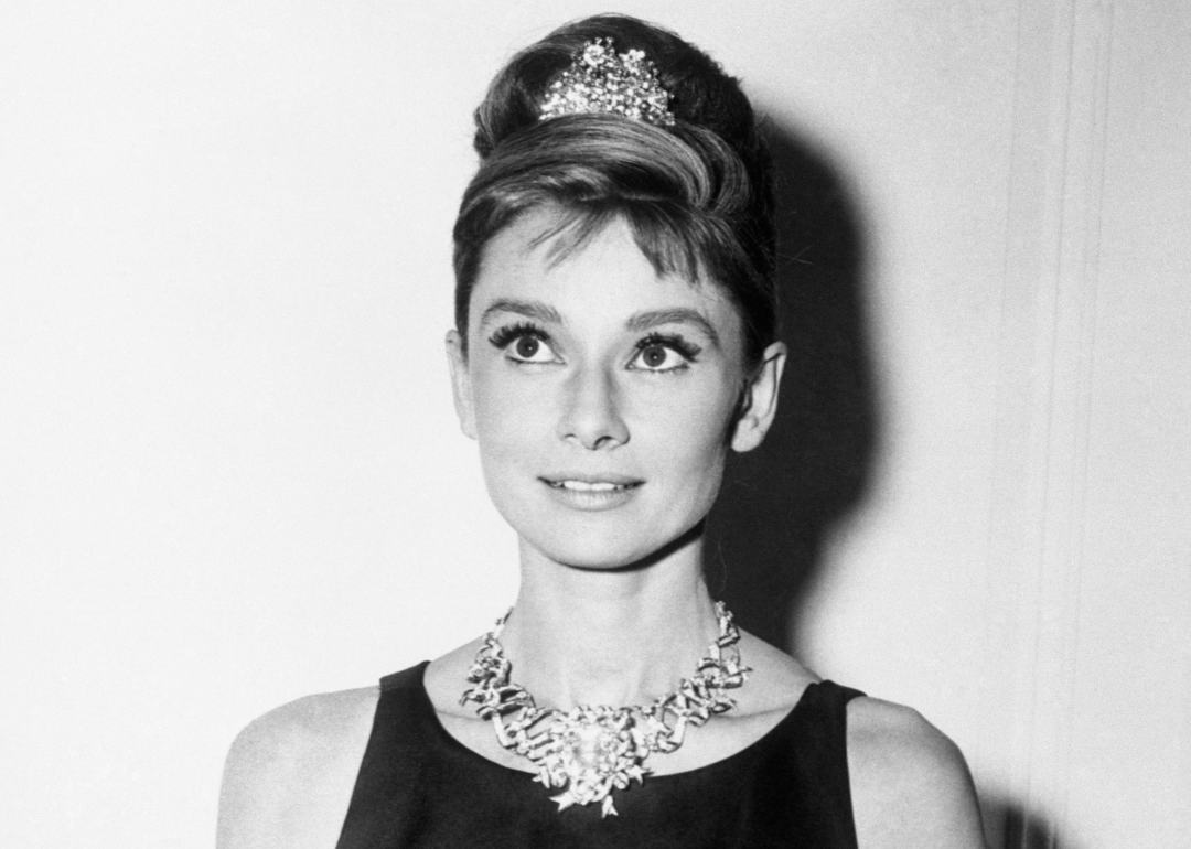 Audrey Hepburn, in the now-iconic outfit in 'Breakfast At Tiffany's,' wears one of the store's most expensive diamond necklaces.