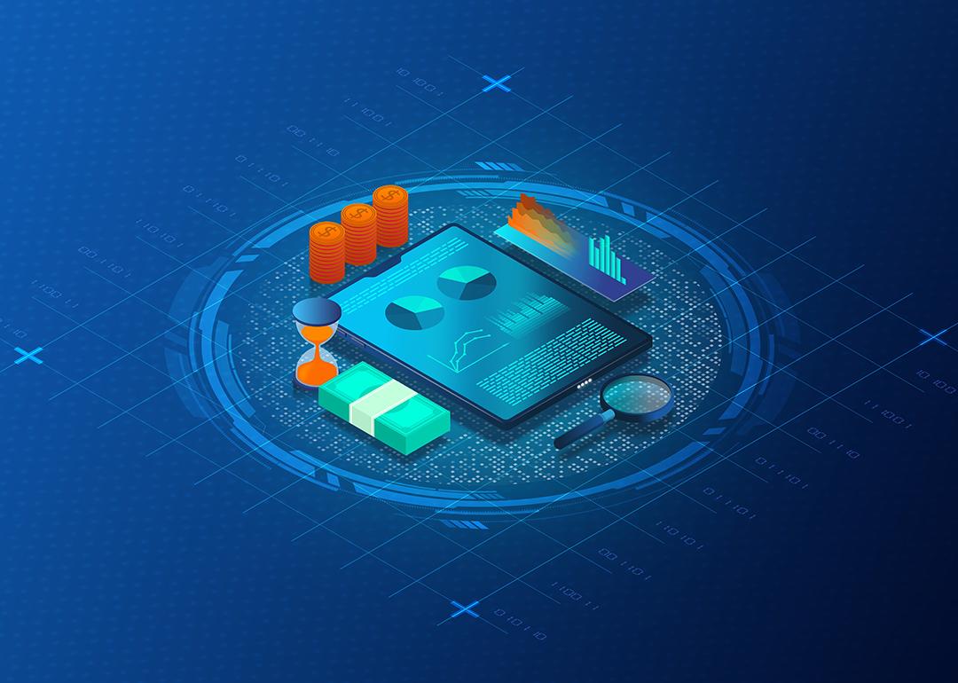 A 3d concept of an Accounts Payable (AP) automation application software.