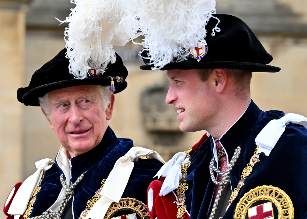 King Charles and Prince William attend The Order of The Garter service at St George's Chapel, Windsor Castle on June 13, 2022 in Windsor, England.
