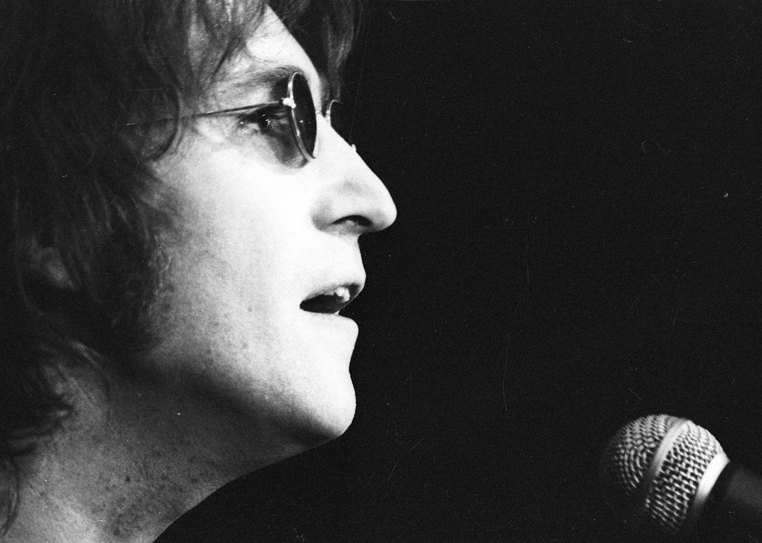 Musician John Lennon formerly of "The Beatles" performs onstage at the Chrysler Arena on Dec. 10, 1971 in Ann Arbor, Michigan.