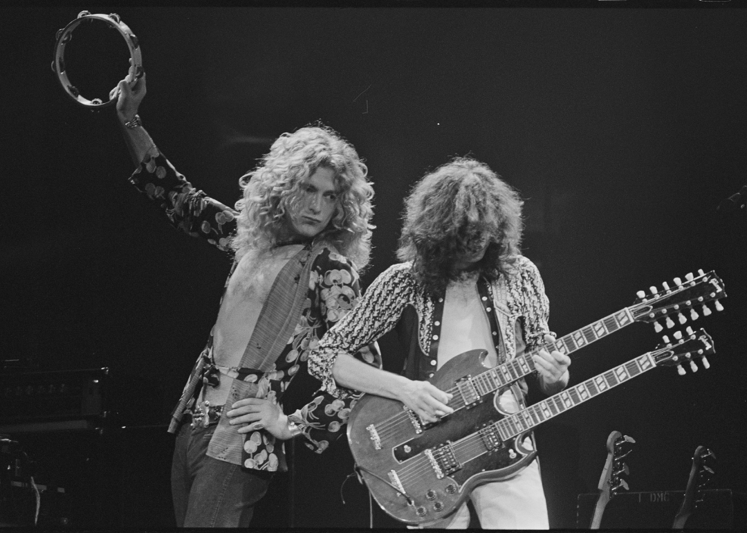 Robert Plant and Jimmy Page of Led Zeppelin performing on stage