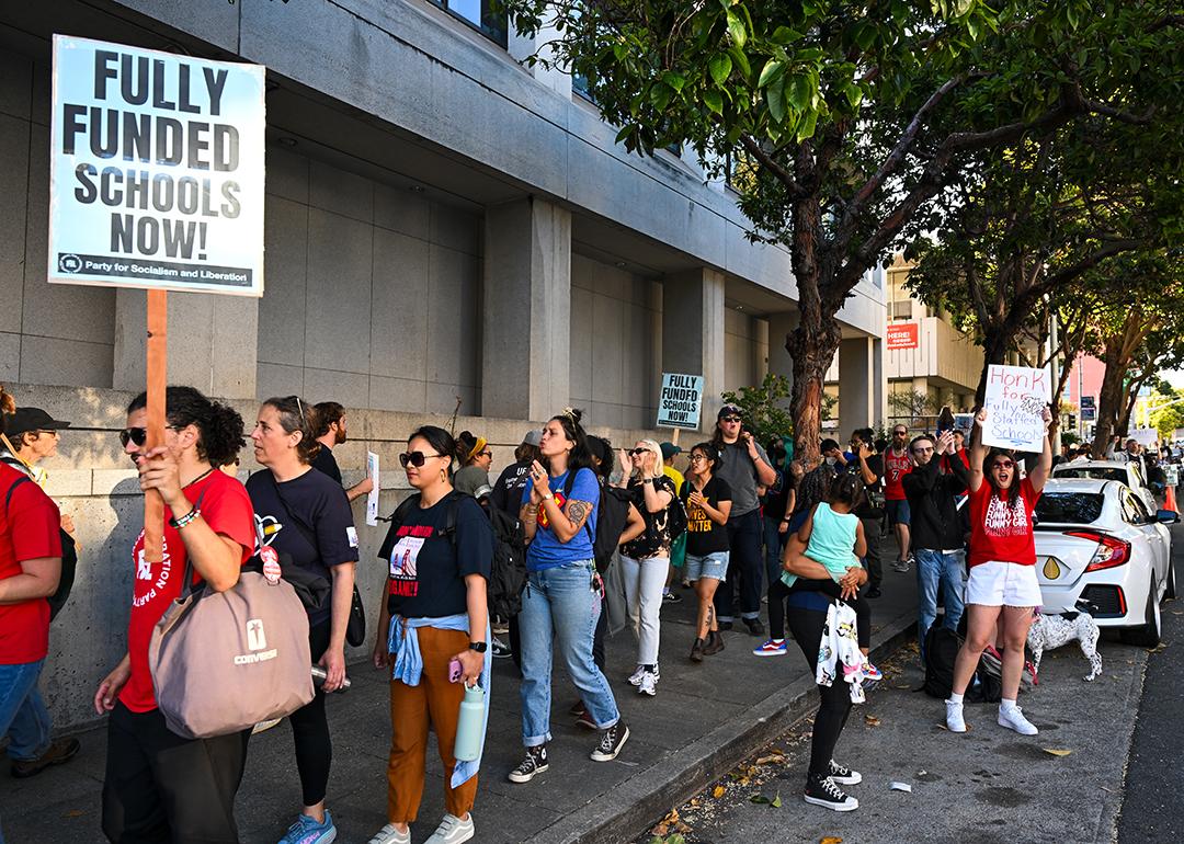 Educators protest The California Department of Education as they claim blocking SFUSD from hiring critical staff outside of the San Francisco Unified School District.